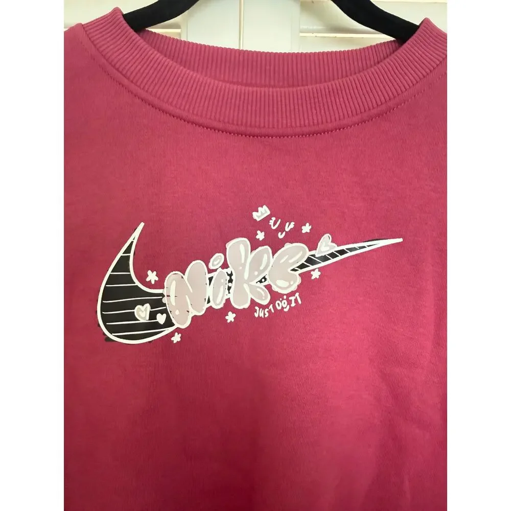 Nike Pink Fleece Oversized Crewneck Sweatshirt Large Kids Loungewear Casual